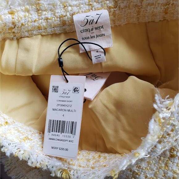 Cinq a Sept Coronado High Waist Woven Checkered Tweed Shorts Yellow Size 4 - Picture 9 of 11
